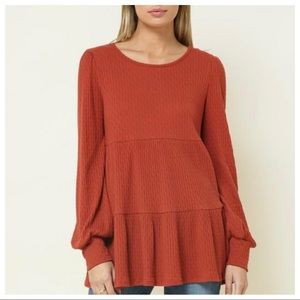 Chic And Fabulous Solid Long Sleeves Tiered Tunic Top